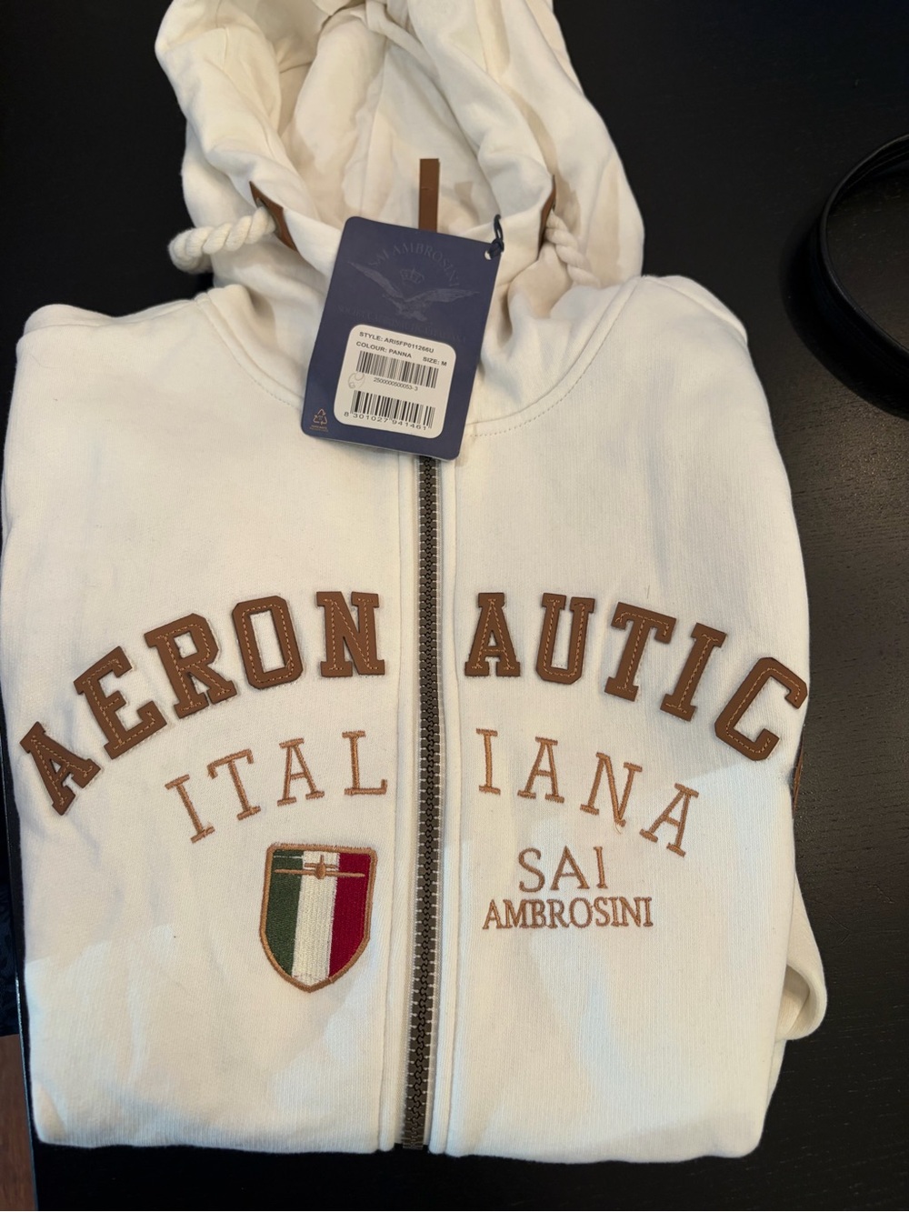 La Storia 1922 Hooded Zip Up Sweatshirt Medium Off White Aeronautica Italiana